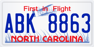 NC license plate ABK8863
