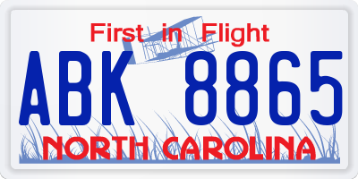 NC license plate ABK8865