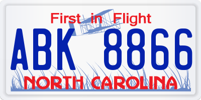 NC license plate ABK8866