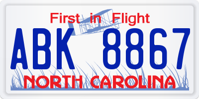 NC license plate ABK8867