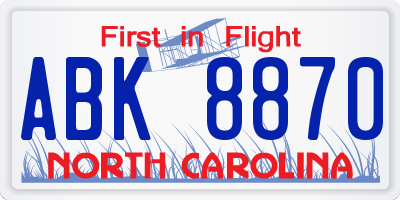 NC license plate ABK8870
