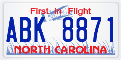 NC license plate ABK8871