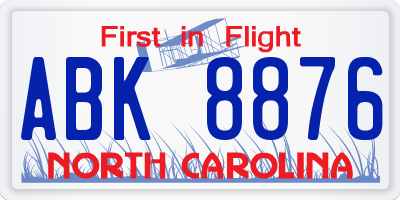 NC license plate ABK8876