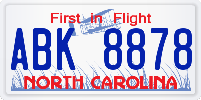NC license plate ABK8878