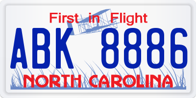 NC license plate ABK8886