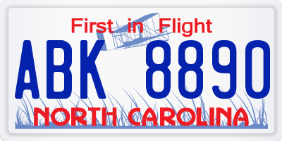 NC license plate ABK8890