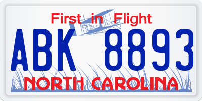 NC license plate ABK8893