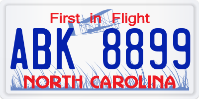 NC license plate ABK8899