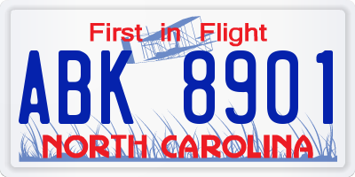 NC license plate ABK8901