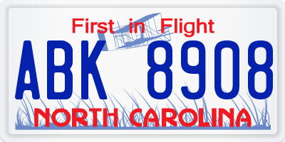 NC license plate ABK8908