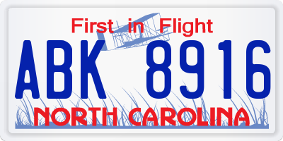 NC license plate ABK8916
