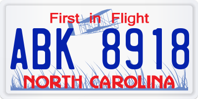 NC license plate ABK8918