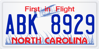 NC license plate ABK8929