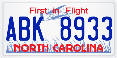 NC license plate ABK8933