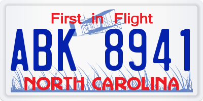 NC license plate ABK8941