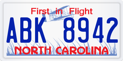 NC license plate ABK8942