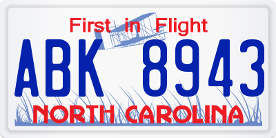 NC license plate ABK8943