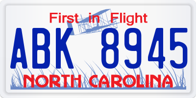 NC license plate ABK8945