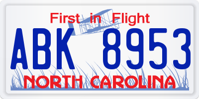 NC license plate ABK8953