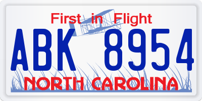 NC license plate ABK8954