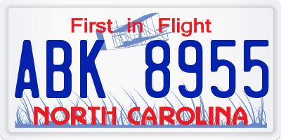 NC license plate ABK8955