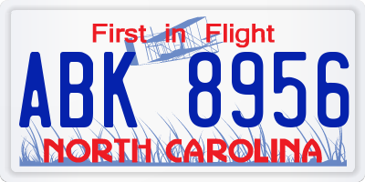 NC license plate ABK8956