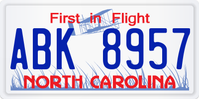 NC license plate ABK8957