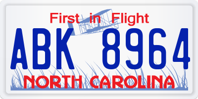 NC license plate ABK8964
