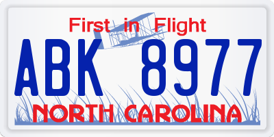 NC license plate ABK8977