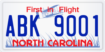 NC license plate ABK9001