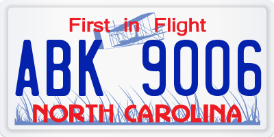 NC license plate ABK9006