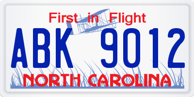 NC license plate ABK9012