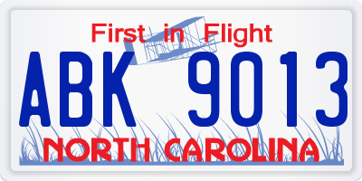NC license plate ABK9013