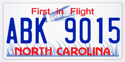 NC license plate ABK9015