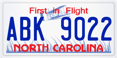 NC license plate ABK9022