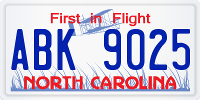 NC license plate ABK9025