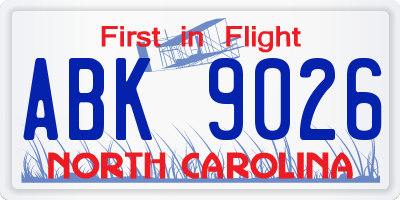 NC license plate ABK9026