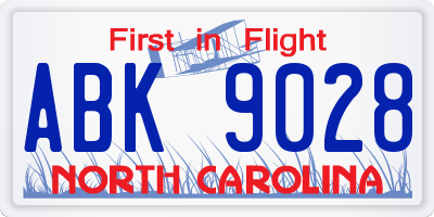 NC license plate ABK9028