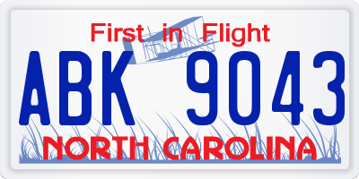 NC license plate ABK9043