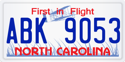 NC license plate ABK9053