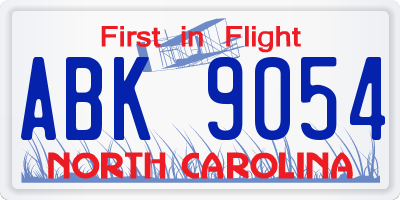 NC license plate ABK9054