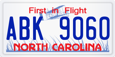NC license plate ABK9060
