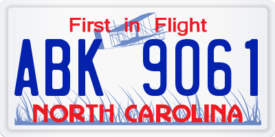 NC license plate ABK9061