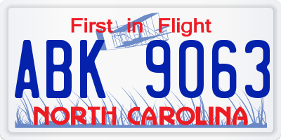 NC license plate ABK9063