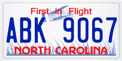 NC license plate ABK9067