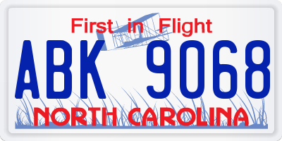 NC license plate ABK9068