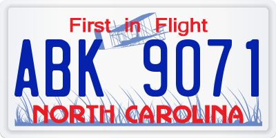 NC license plate ABK9071
