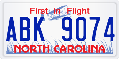 NC license plate ABK9074