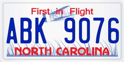 NC license plate ABK9076