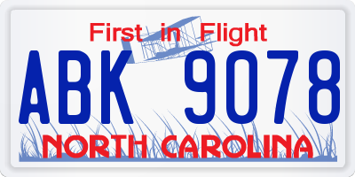 NC license plate ABK9078